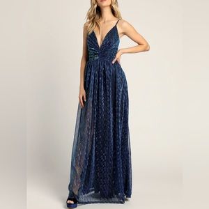 Beaming with Glam Blue Lurex Sleeveless Maxi Dress